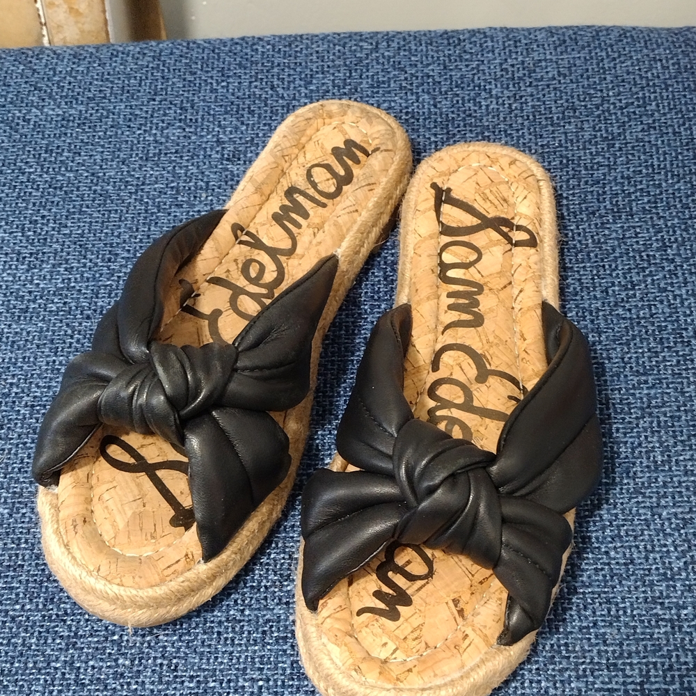 Sam Edelman Black Knotted Slide Sandals with Cork Footbed